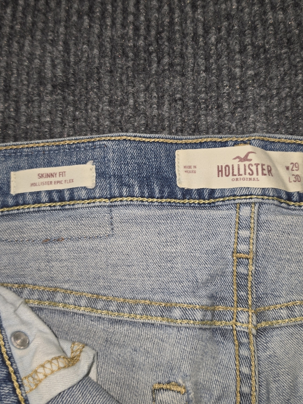 Hollister Light Wash Skinny Jeans with Distressing - Picture 5 of 7